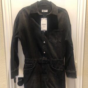 Zara Men's Washed Black Denim Jacket